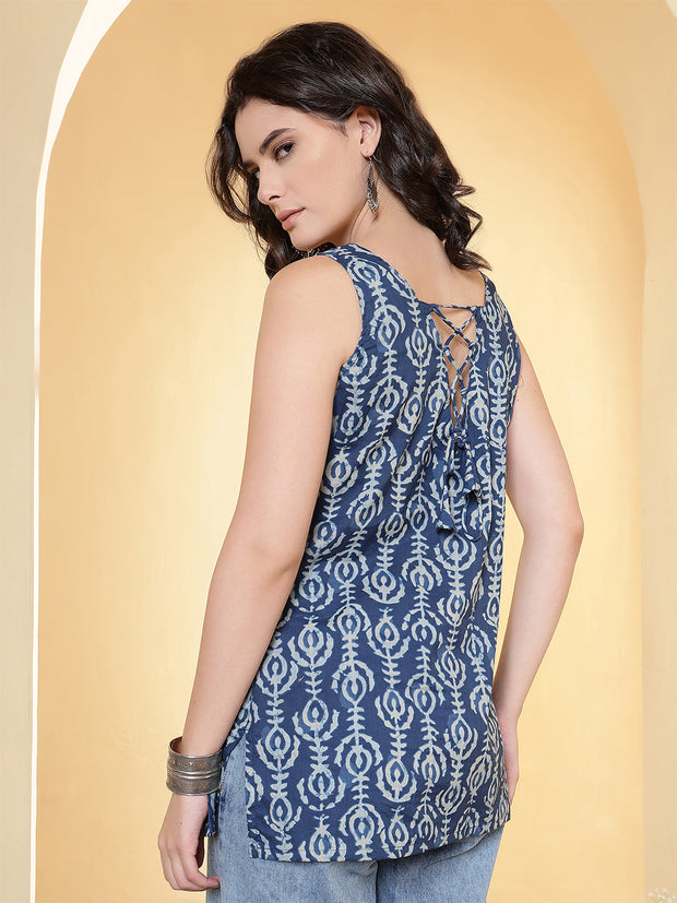 Women Blue Printed Straight Tunic