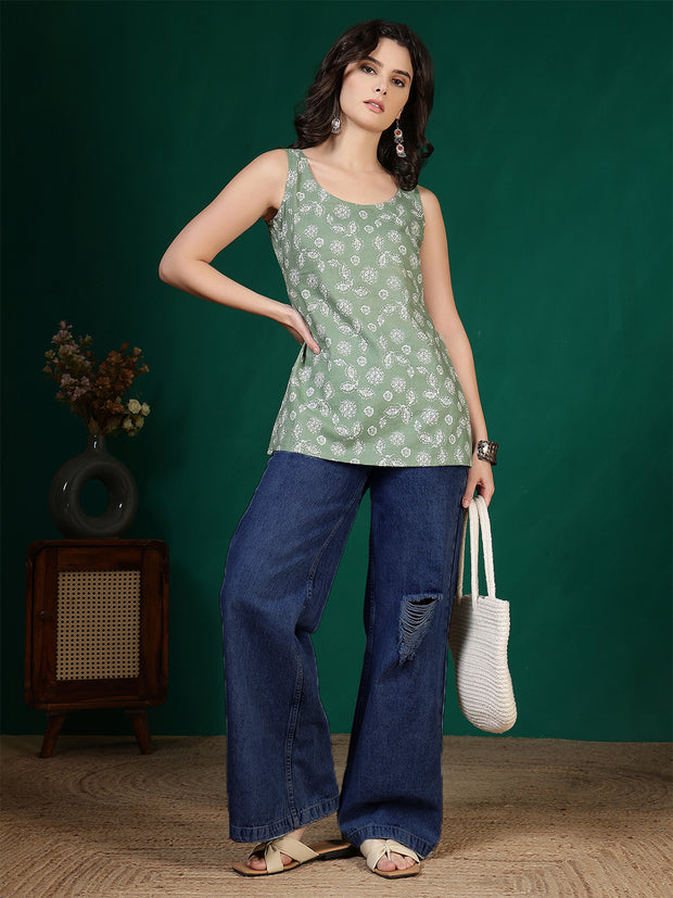 Women Green Printed Straight Tunic