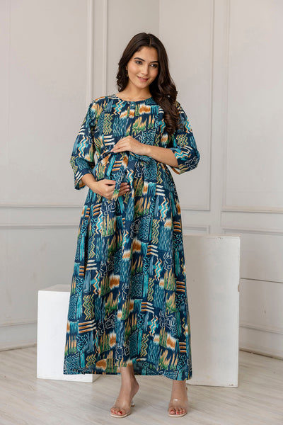 Women Multi Printed Flared Maternity Dress