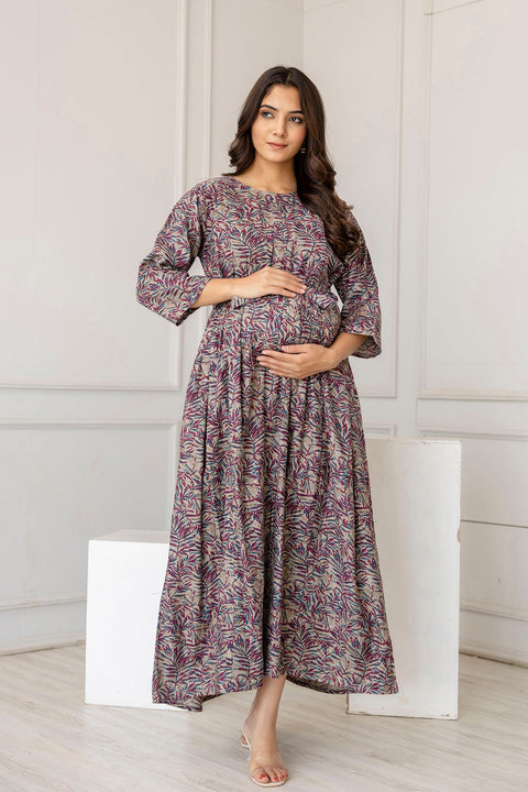 Women Multi Printed Flared Maternity Dress