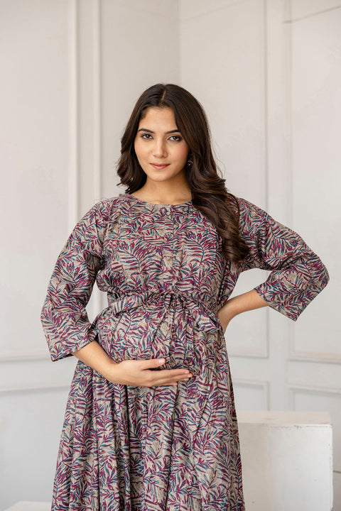 Women Multi Printed Flared Maternity Dress