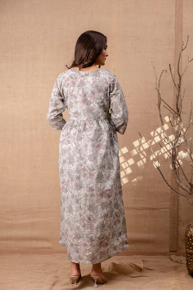 Women Grey Printed Flared Maternity Dress