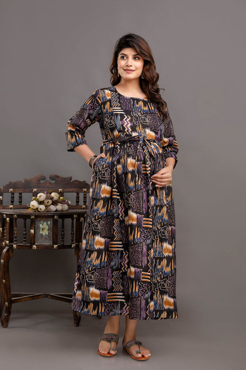 Nayo Fab Black Printed Maternity Dress For Women