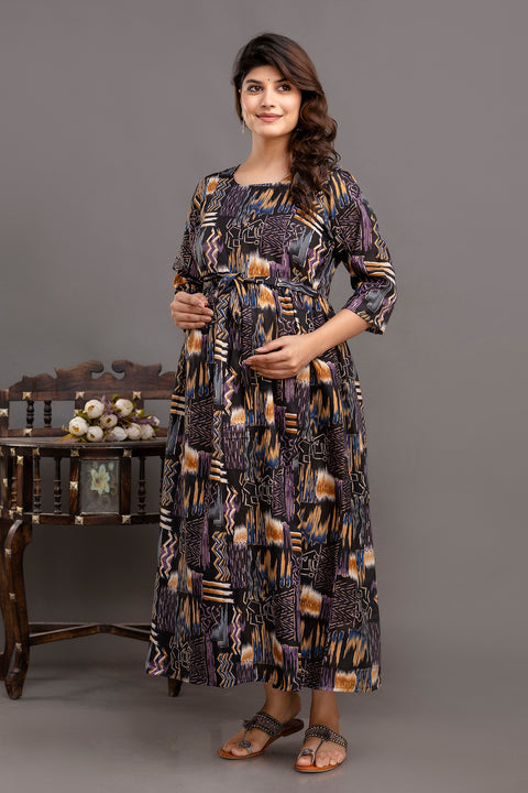 Nayo Fab Black Printed Maternity Dress For Women