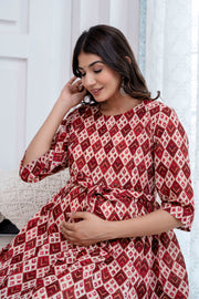 Nayo Fab Maroon Printed Maternity Dress For Women