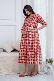 Nayo Fab Maroon Printed Maternity Dress For Women