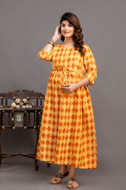 Nayo Fab Yellow Printed Maternity Dress For Women