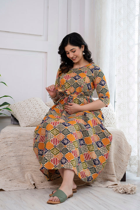 Multicolor Printed Maternity Dress For Women