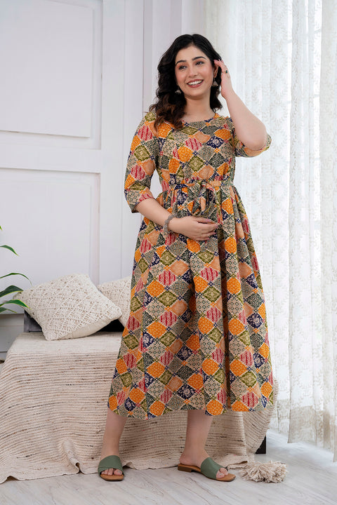 Multicolor Printed Maternity Dress For Women