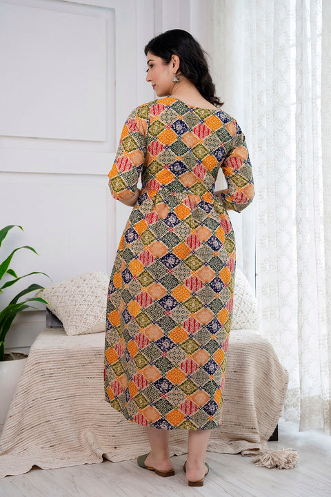 Multicolor Printed Maternity Dress For Women