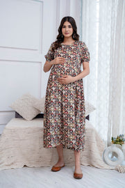 Nayo Fab Multi Printed Maternity Dress For Women