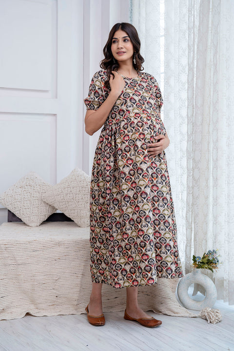 Nayo Fab Multi Printed Maternity Dress For Women