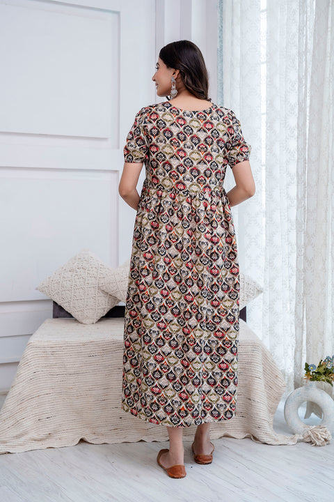 Nayo Fab Multi Printed Maternity Dress For Women