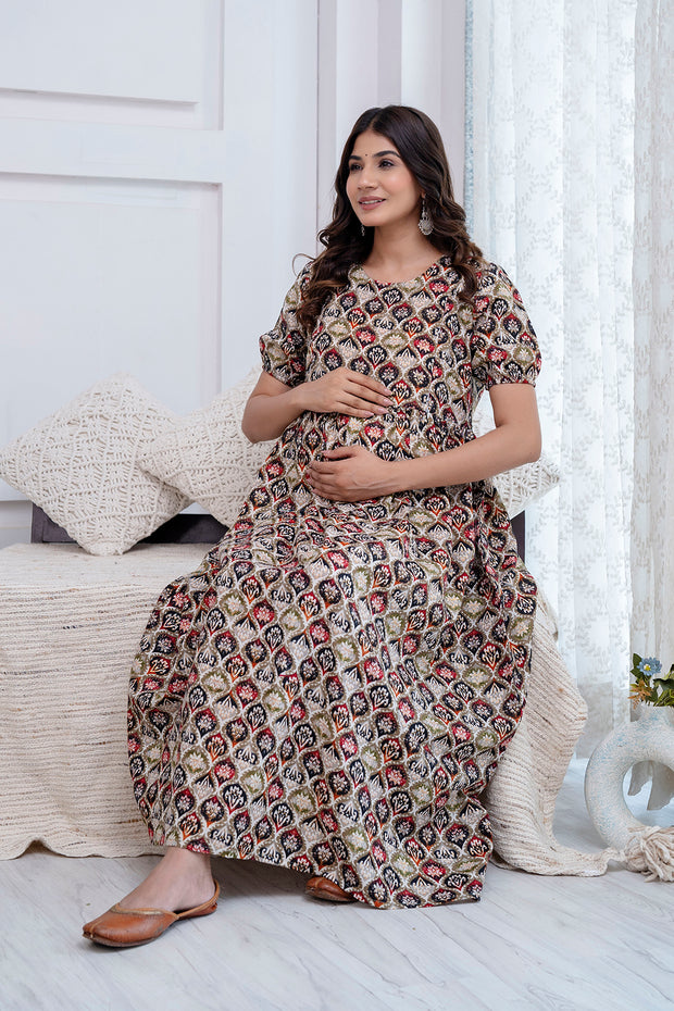 Nayo Fab Multi Printed Maternity Dress For Women