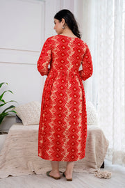 Red Printed Maternity Dress For Women