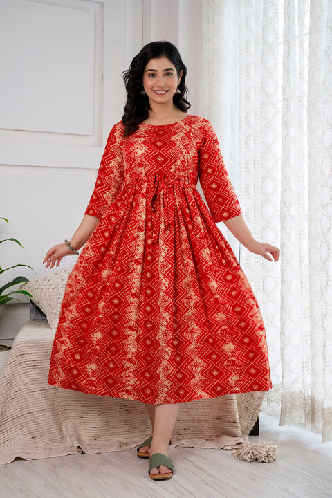 Red Printed Maternity Dress For Women