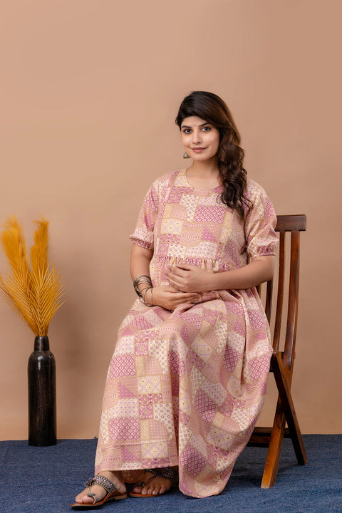 Nayo Fab Pink Printed Maternity Dress For Women