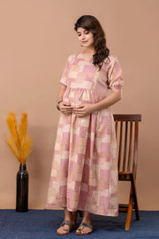 Nayo Fab Pink Printed Maternity Dress For Women