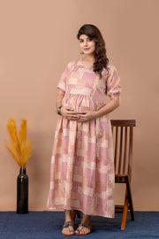 Nayo Fab Pink Printed Maternity Dress For Women