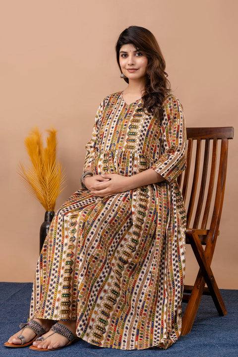 Nayo Fab Multi Printed Maternity Dress For Women