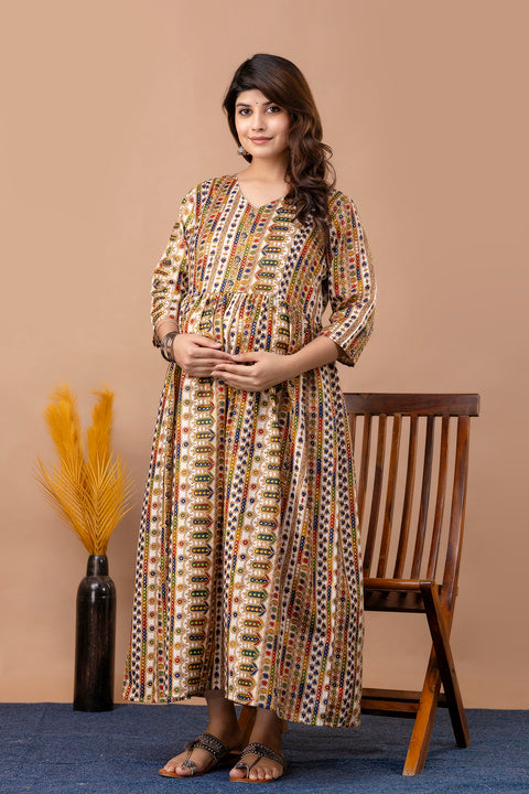 Nayo Fab Multi Printed Maternity Dress For Women