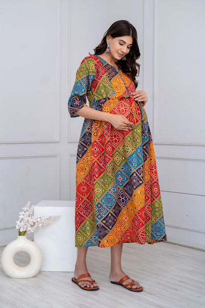 Nayo Fab Multi Printed Maternity Dress For Women