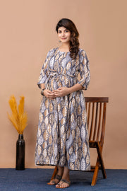 Nayo Fab Grey Printed Maternity Dress For Women