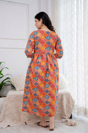 Orange Printed Maternity Dress For Women