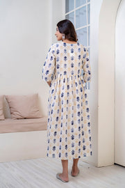 Women Off White Printed Flared Maternity Dress