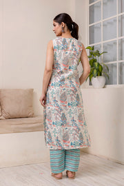 Women Off White Printed Straight Kurta With Trouser And Dupatta