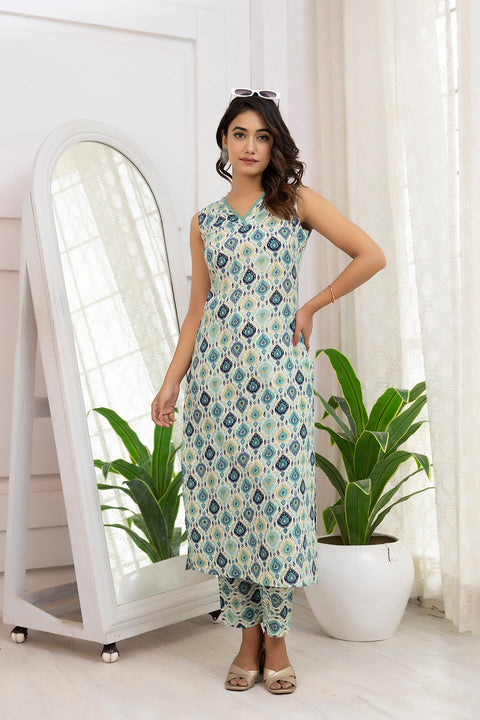 Women Multi Color Printed Straight Kurta With Trouser