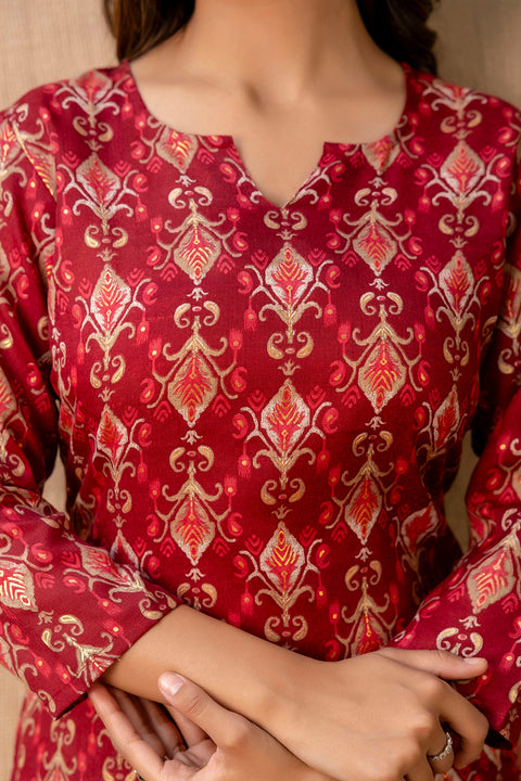 Women Maroon Printed Straight Kurta