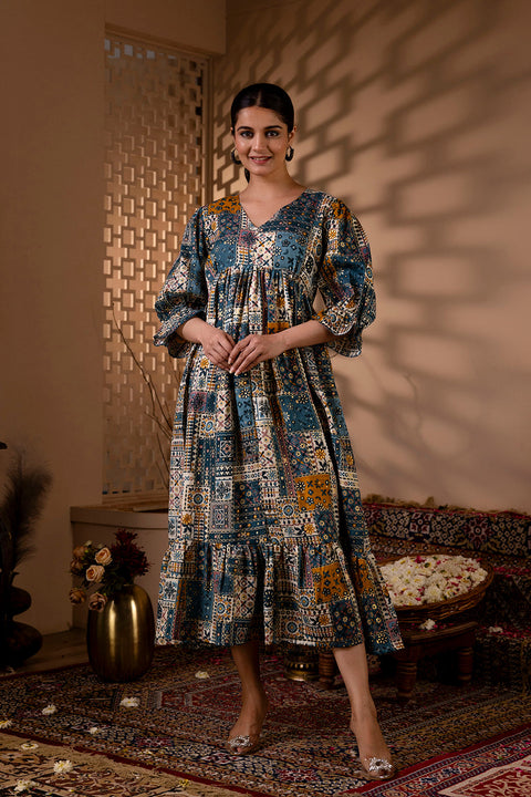 Women Multi Ethnic Printed Flared Dress