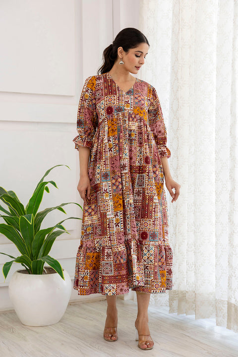 Women Multi Ethnic Printed Flared Dress