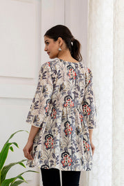 Women Off-White Printed V-Neck Peplum Tunic