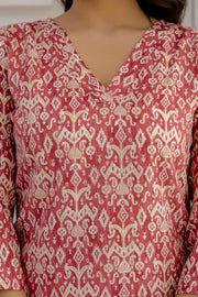 Women Pink Printed Straight Kurta And Trouser With Dupatta