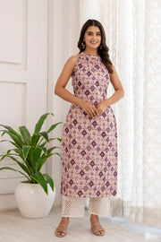 Women Multi Printed Straight Halter Neck Kurta