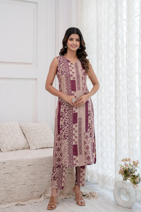 Women Purple Printed Kurta With Trouser