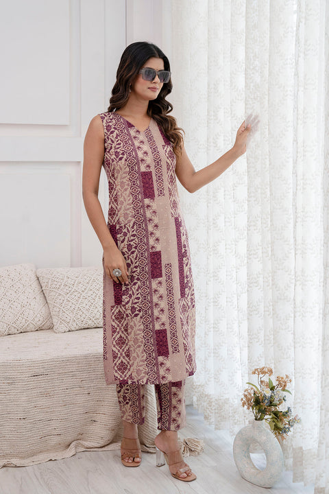 Women Purple Printed Kurta With Trouser