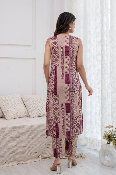 Women Purple Printed Kurta With Trouser