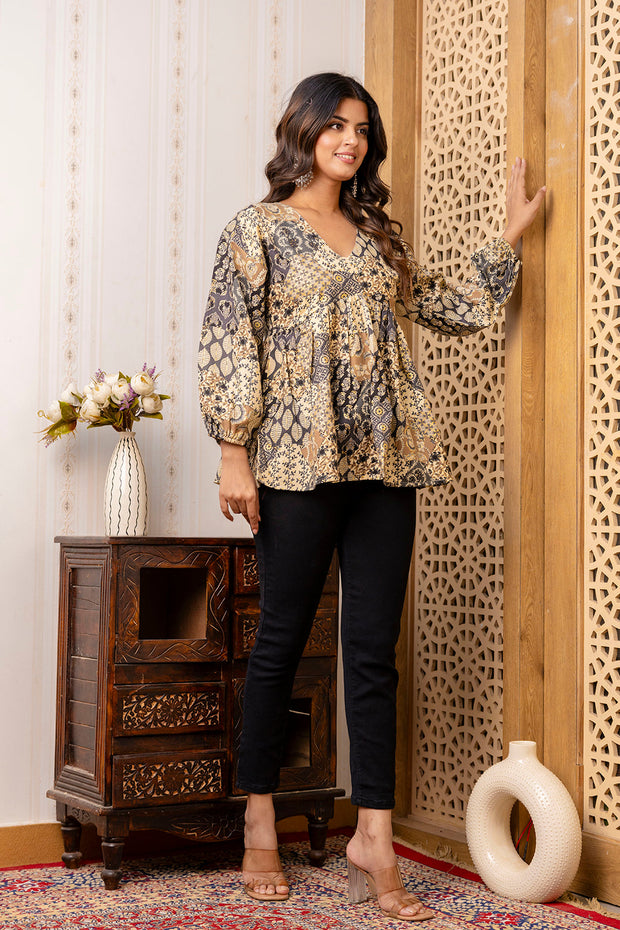 Women Black Printed Peplum Tunic