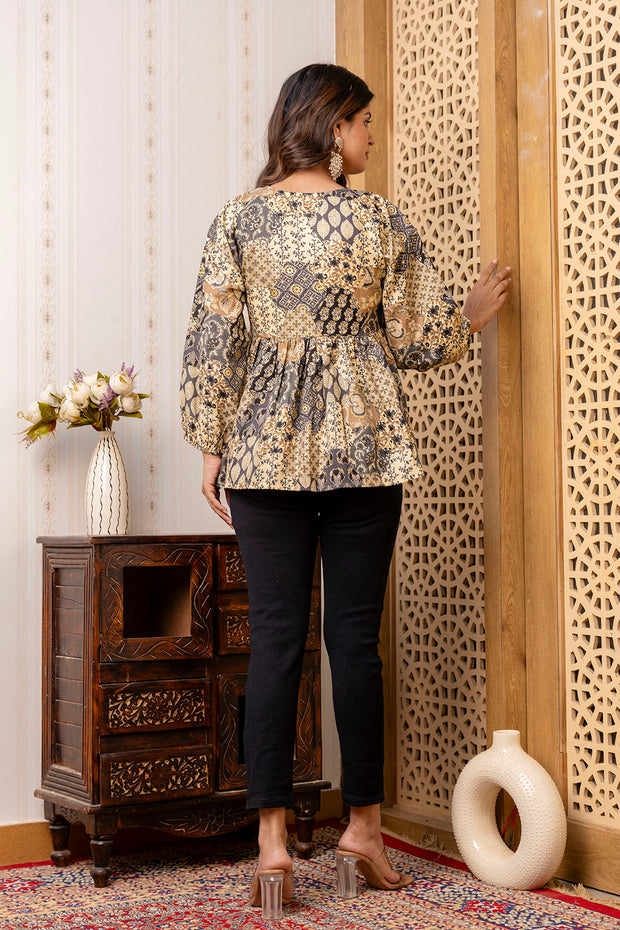 Women Black Printed Peplum Tunic