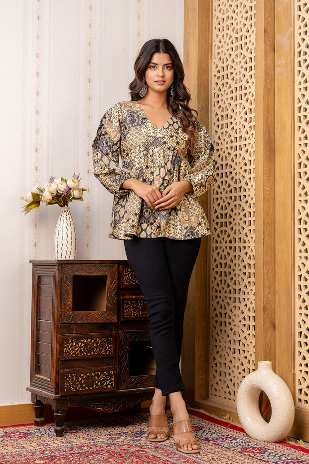 Women Black Printed Peplum Tunic