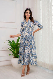 Nayo Fab Grey Abstract Printed Shirt Pattern Dress