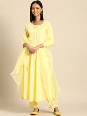 Women Yellow Lace Detailing Kurta With Trouser And Scalped Dupatta