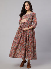 Women Multi Printed Flared Maternity Dress