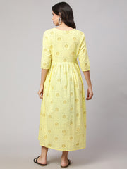 Women Lemon Yellow Printed Maternity Dress