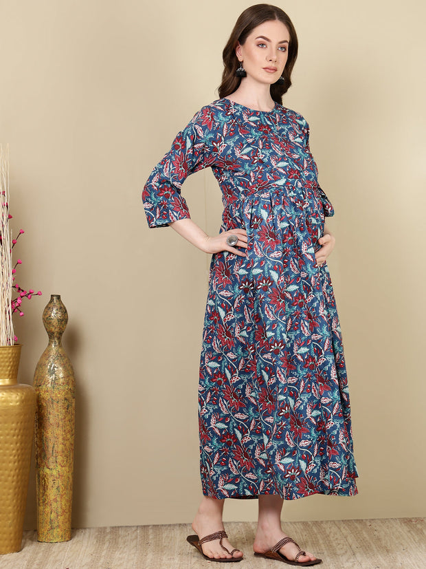 Women Multi Printed Flared Maternity Dress