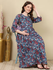 Women Multi Printed Flared Maternity Dress