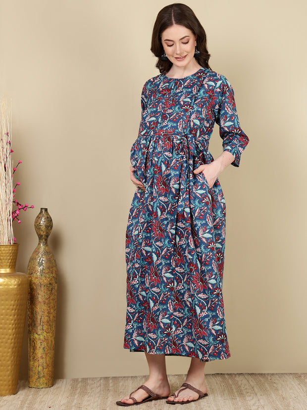 Women Multi Printed Flared Maternity Dress